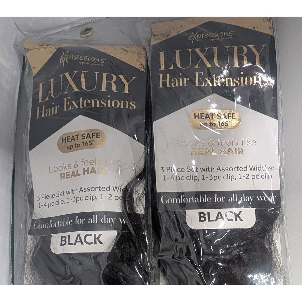 Expressions Luxury Black 20" Straight Hair Extensions 3pc Clip-In Set Lot of 2